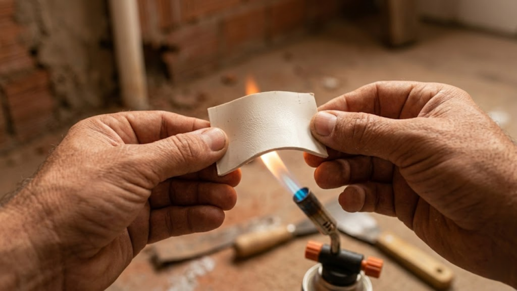 Visão em primeira pessoa aquecendo um pedaço de PVC perto do fogo.