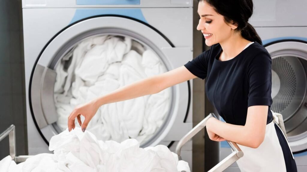 Pessoa retirando lençóis usados e colocando roupas de cama limpas e perfumadas em um quarto bem iluminado e arejado