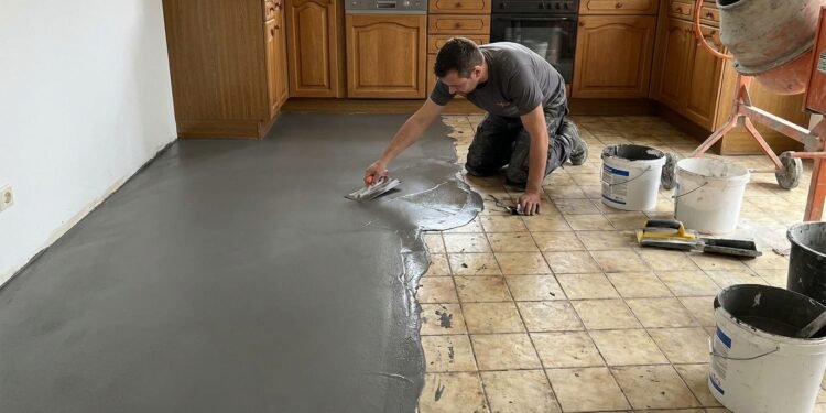 Com apenas 2 milímetros de espessura, a massa de alta aderência cobre azulejos velhos e cria 1 piso de luxo sem juntas