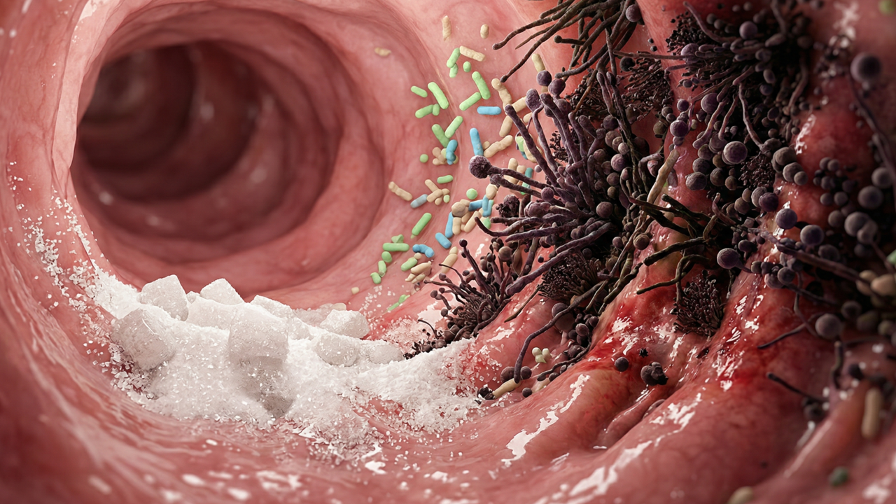 O que o açúcar faz no intestino e no risco de inflamação no corpo ao longo dos anos