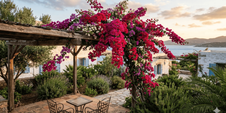 A buganvília é uma planta de clima quente, que adora sol forte e aguenta bem períodos de pouca água