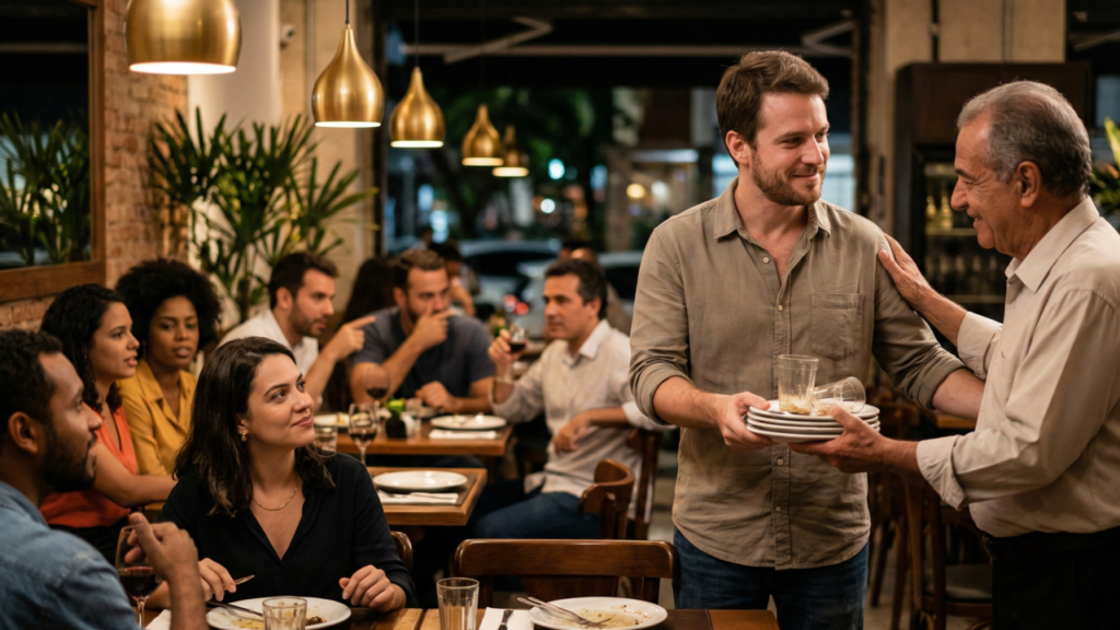 Do ponto de vista psicológico, o que significa ajudar os garçons a limpar as mesas em um restaurante