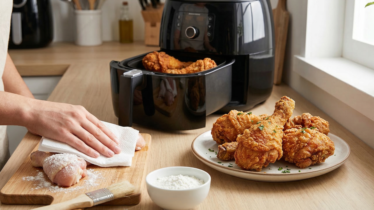Frango à passarinho na airfryer, o truque para ficar crocante por fora e suculento por dentro sem usar óleo