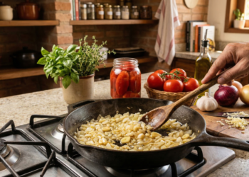 Chef Paola Carosella revela: “O molho de tomate caseiro não começa no fogo alto, começa refogando lentamente o alho e a cebola”