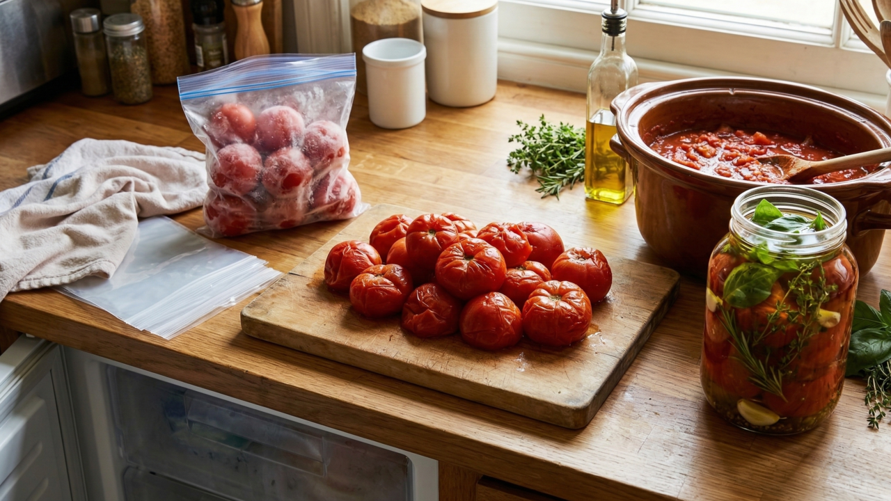 Os tomates permanecerão firmes por mais tempo se você guardá-los dessa maneira na cozinha