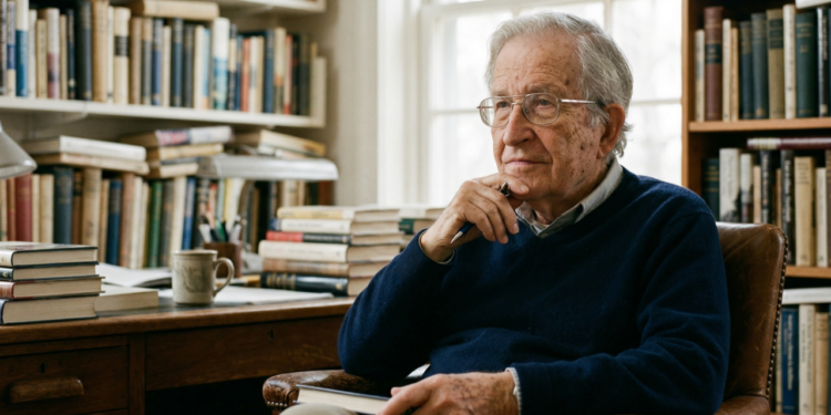 Noam Chomsky, linguista, 90+ anos: “A linguagem não é só comunicação, é o que molda o pensamento.”
