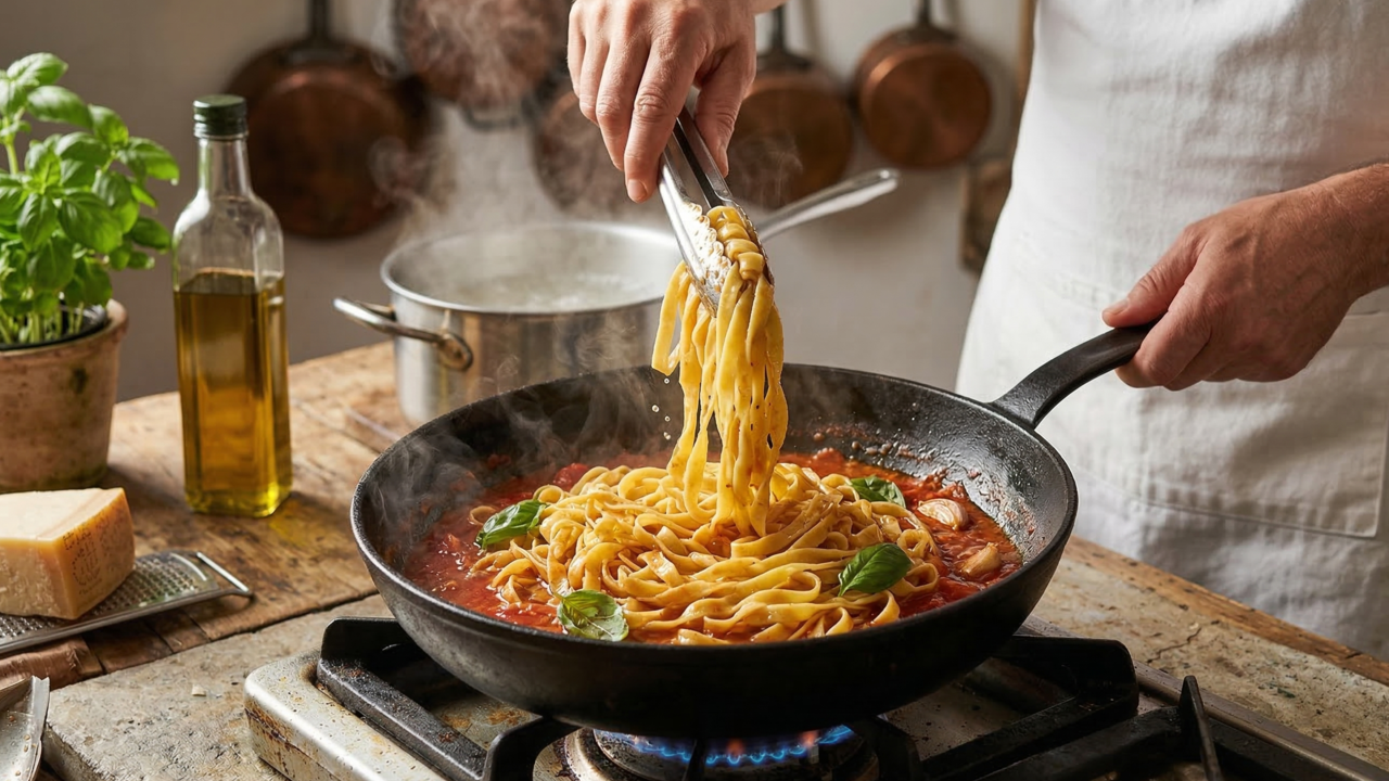 Chef Massimo Bottura: “O macarrão perfeito não termina na panela, ele finaliza na frigideira com o molho”