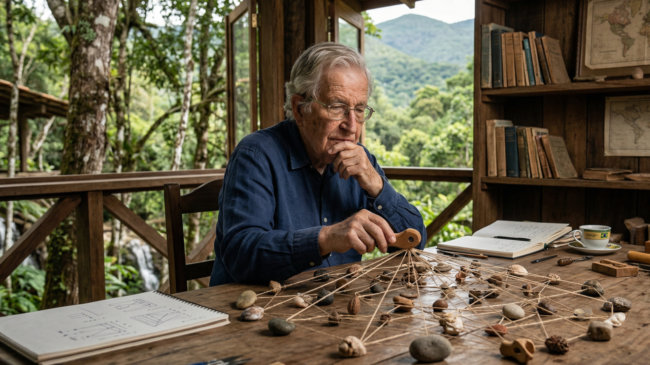 Noam Chomsky, linguista, 90+ anos: “A linguagem não é só comunicação, é o que molda o pensamento.”