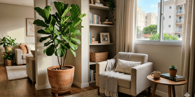 No universo da jardinagem doméstica, a ficus lyrata costuma ser apresentada como uma espécie que se adapta bem a espaços fechados