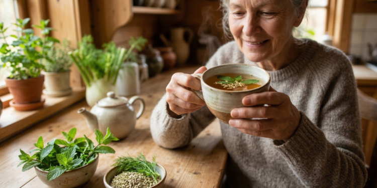 Aprenda a fazer o chá de hortelã com erva-doce que ajuda idosos no alívio do inchaço e da digestão lenta