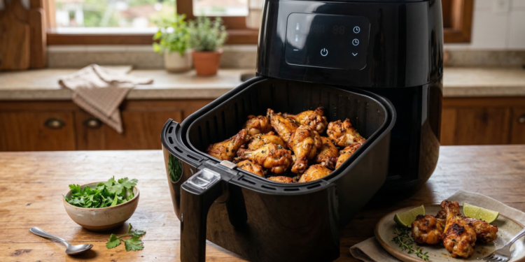 Frango à passarinho na airfryer, o truque para ficar crocante por fora e suculento por dentro sem usar óleo