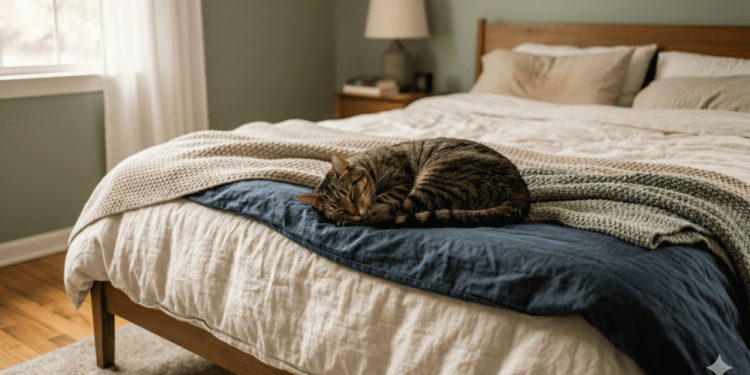 Quando um gato escolhe dormir aos pés da cama, isso quase sempre indica que ele se sente seguro perto de você
