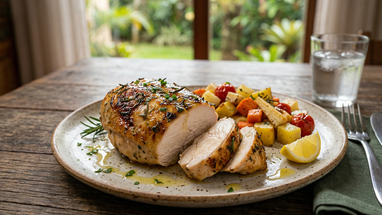 Filé de frango no forno com crosta de parmesão e ervas finas, aprenda a fazer para um jantar rápido durante a semana