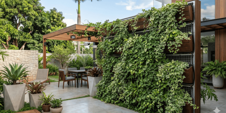 É uma trepadeira perene, de folhas verdes brilhantes, muito usada para cobrir paredes