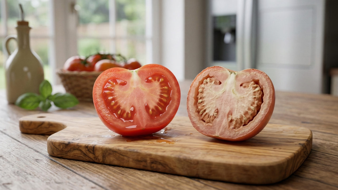 Os tomates permanecerão firmes por mais tempo se você guardá-los dessa maneira na cozinha