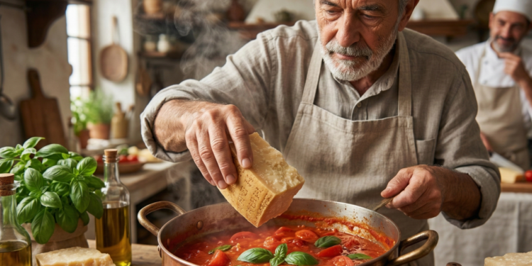 Chefs italianos concordam, para deixar o molho de tomate mais encorpado e aromático, o segredo é adicionar casca de parmesão