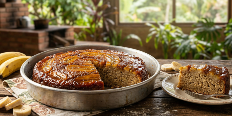 O bolo de banana de liquidificador caramelizado e molhadinho muito fácil, vem aprender