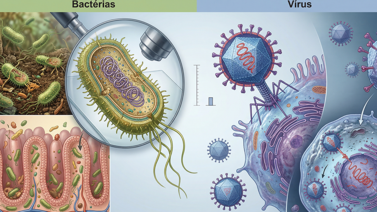 Qual a diferença entre vírus e bactéria e por que isso importa para a sua saúde