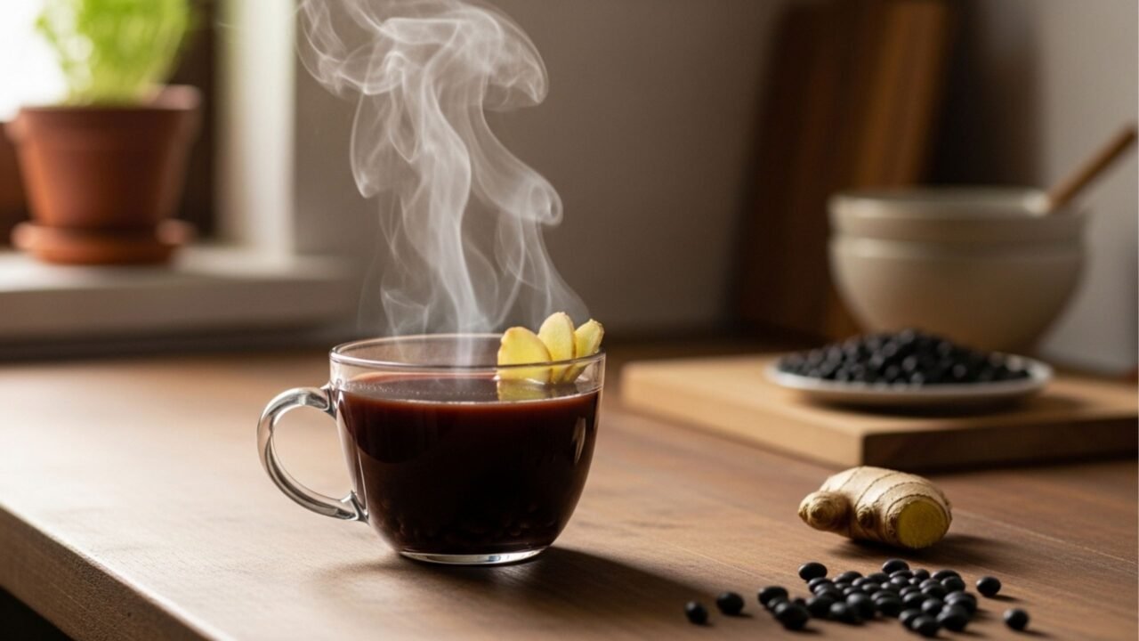 Quais são os benefícios de beber água de feijão preto torrado com gengibre?
