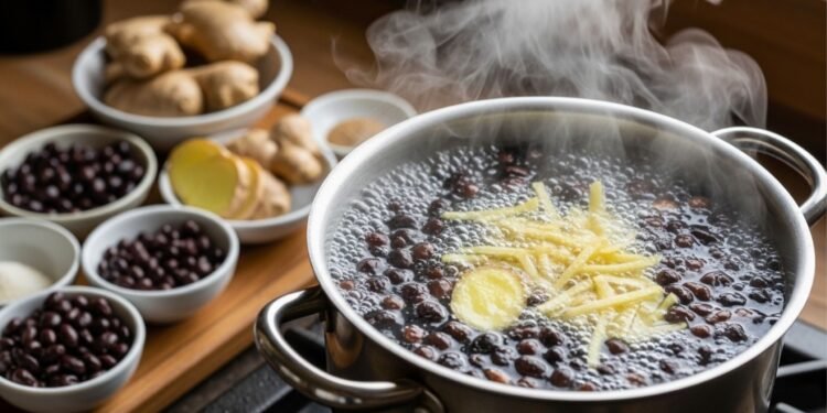Quais são os benefícios de beber água de feijão preto torrado com gengibre?