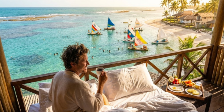O paraíso no Nordeste com águas cristalinas naturais e casas pé na areia para dormir e acordar vendo o mar