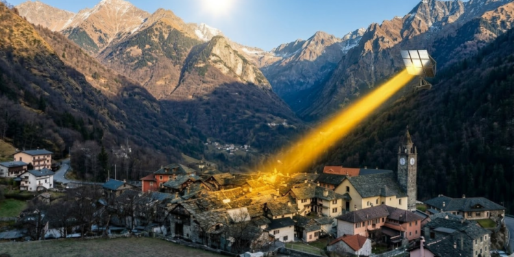 Uma vila na Itália usa um espelho gigante no topo da montanha para refletir a luz solar na cidade durante o inverno