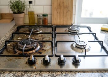 Com vinagre branco você pode eliminar gordura grudada no fogão em minutos