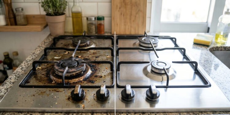 Com vinagre branco você pode eliminar gordura grudada no fogão em minutos