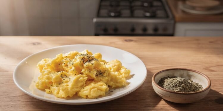 O truque de misturar essa erva aromática nos ovos mexidos para blindar o estômago logo cedo