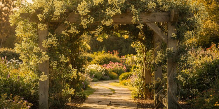 A trepadeira quase sem espinhos que cria um túnel florido na entrada de casa e transforma o jardim