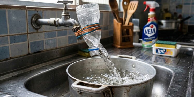 O que você pode fazer com uma garrafa PET como extensor de torneira para facilitar a limpeza