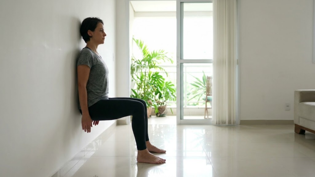 Perfil completo da postura correta no exercício de cadeirinha.