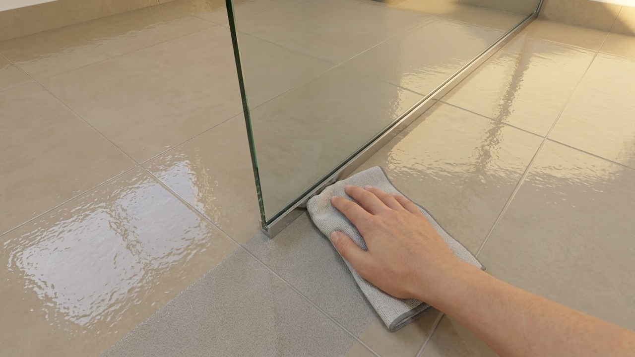 Visão em POV limpando facilmente a base lisa do vidro fixo