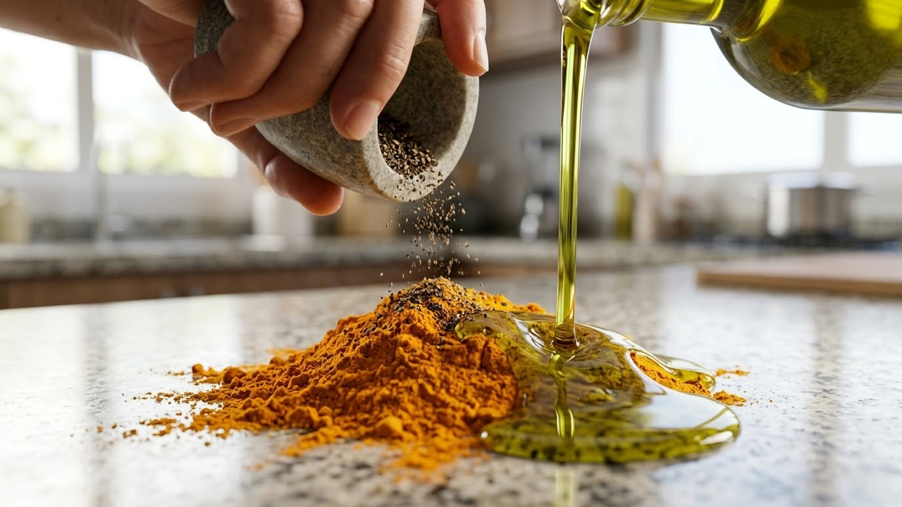 Close detalhado dos ingredientes medicinais sendo misturados.