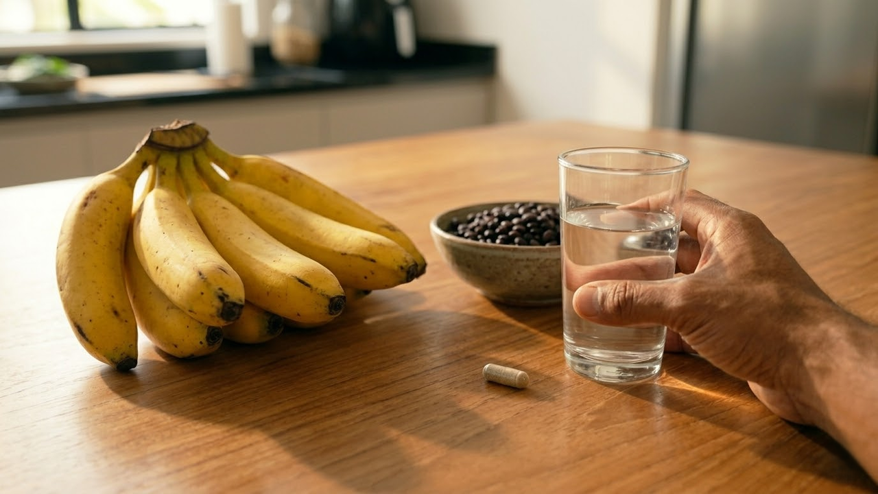 Visão em primeira pessoa de escolhas alimentares ricas em minerais.