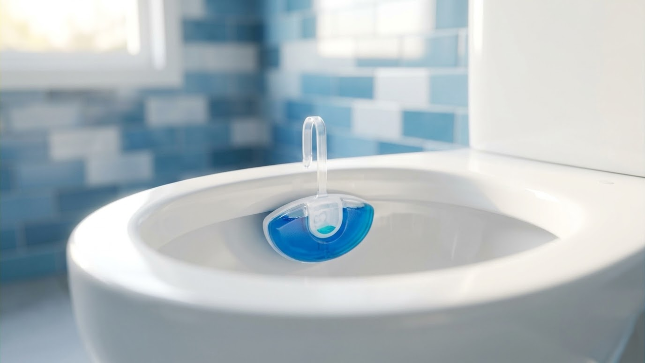 Detalhe de aromatizador fixado internamente na porcelana branca impecável.