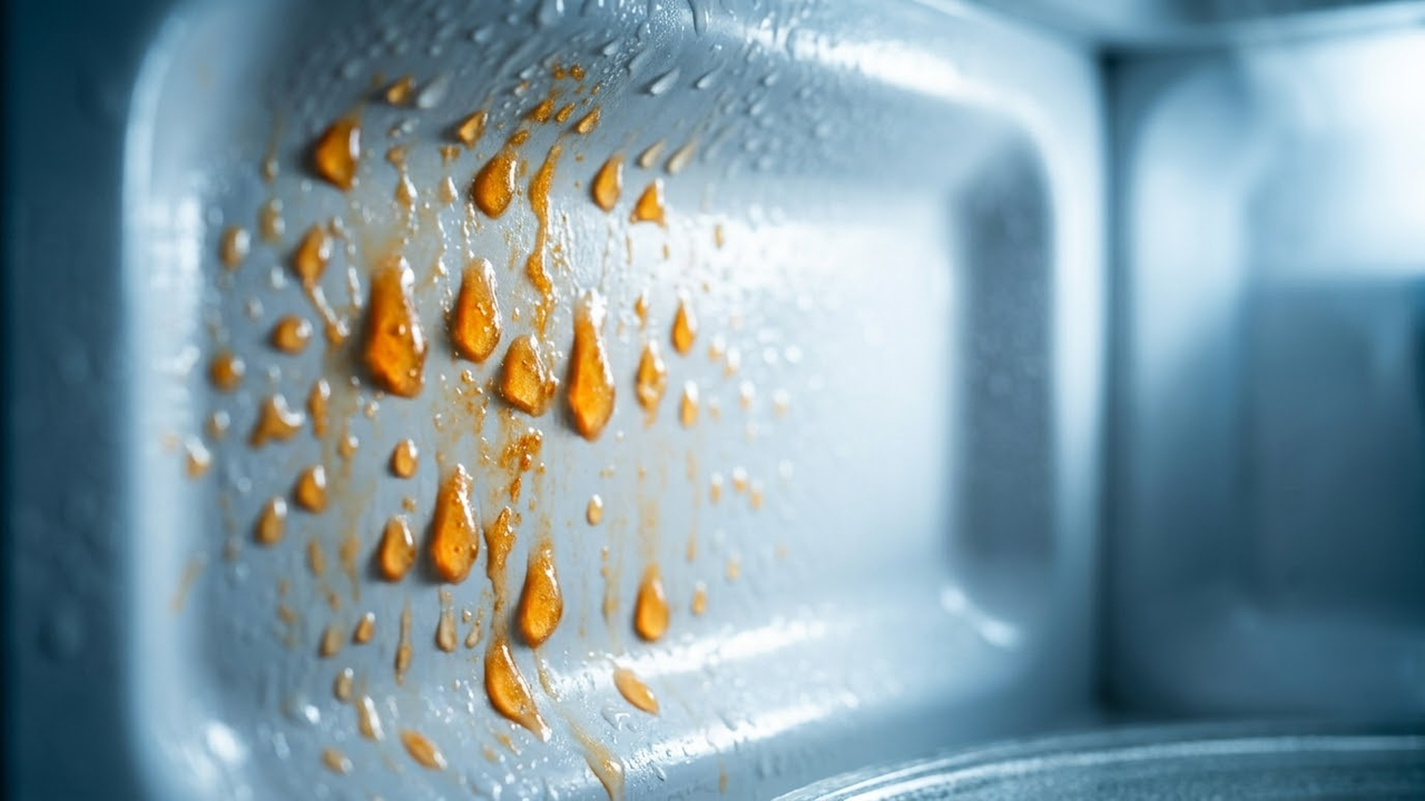 Macro de vapor de água derretendo gotas de gordura endurecida.