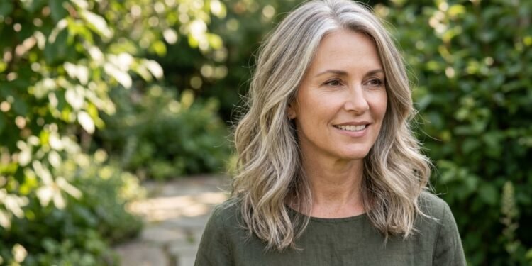 Para 50+, luzes bege acinzentadas ajudam a misturar os fios brancos sem marcar a raiz