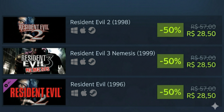 Os três primeiros títulos da série "Resident Evil" já estão disponíveis no Steam. A versão original, lançada para o primeiro PlayStation, foi adaptada para PCs modernos. Além disso, está em vigor uma promoção com 50% de desconto, por apenas R$ 28,50