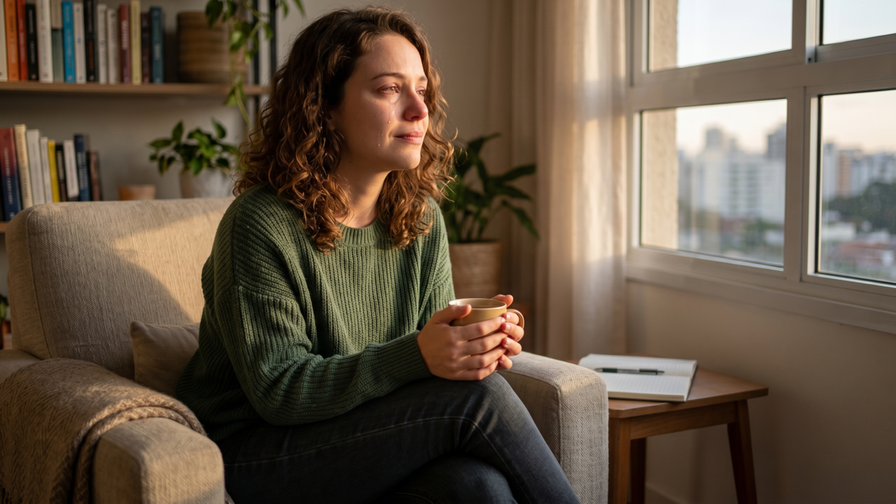 Pessoas que pedem desculpas por chorar mesmo estando sozinhas, e não é sensibilidade, é resíduo de uma infância onde a emoção era algo que se esperava limpar antes que alguém visse a bagunça