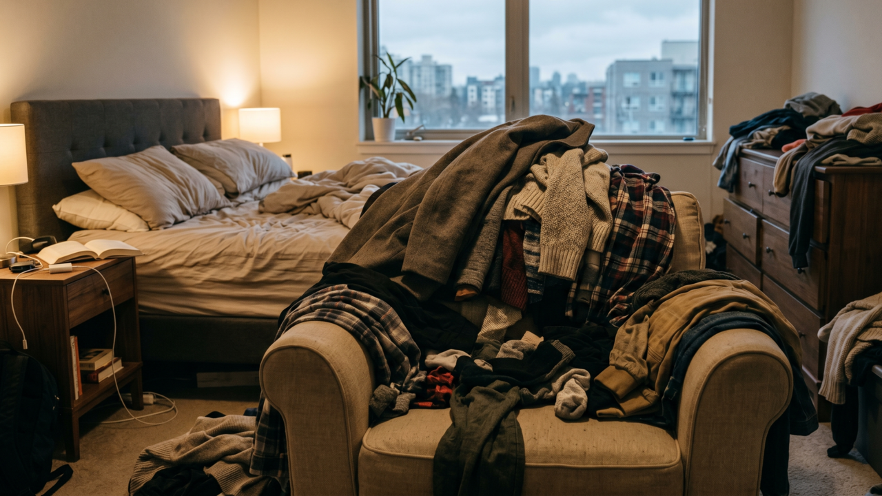 Qual é o significado de acumular roupas na cadeira com frequência