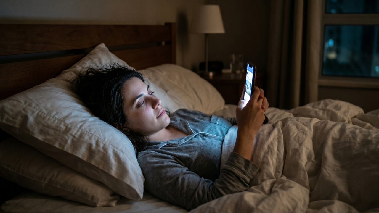 Uma carta para a mulher que apaga as luzes cedo, deita com o celular no rosto e chama isso de descanso — você não está relaxando de verdade, está tentando anestesiar um dia que exigiu tanto de você que o silêncio sozinho já não basta