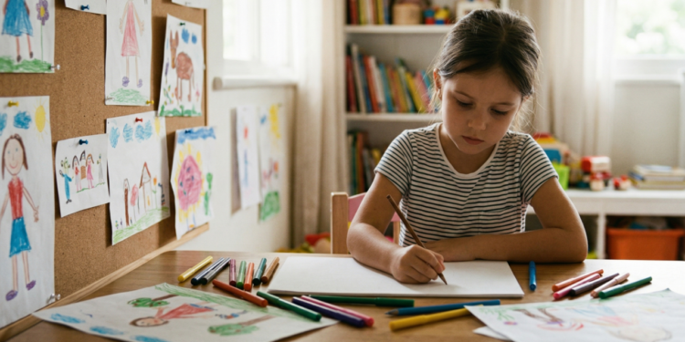 Estudos mostram que crianças que desenham com frequência desenvolvem melhor memória e habilidades de aprendizado