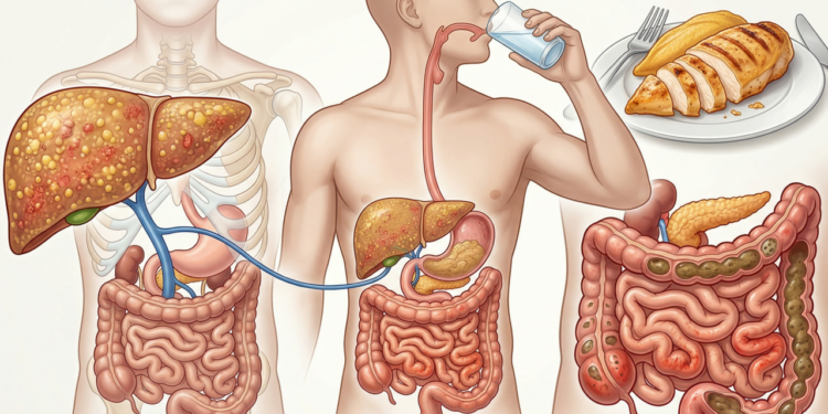 O que o frango de supermercado faz no intestino e no fígado