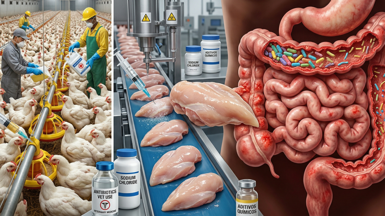 O que o frango de supermercado faz no intestino e no fígado