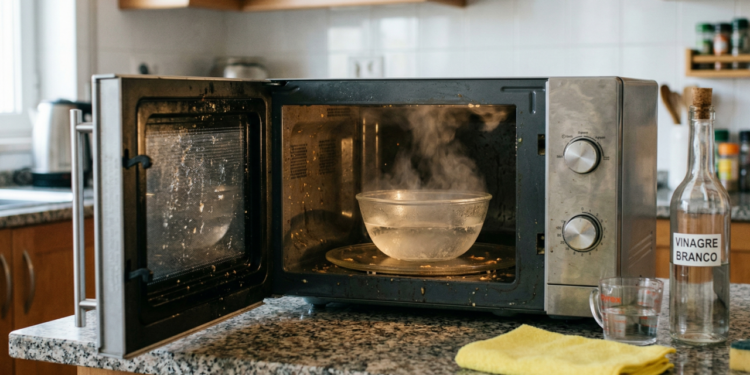 Como limpar o micro-ondas em 3 minutos sem esfregar, usando apenas água e vinagre