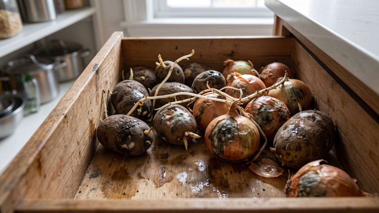 Por que você nunca deve guardar batatas junto com cebolas na mesma gaveta