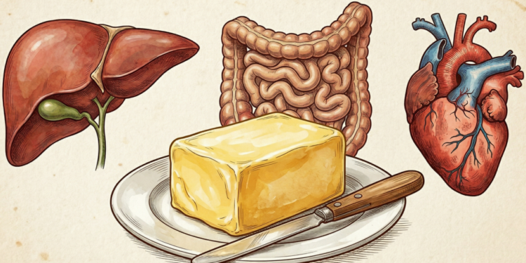 O que a manteiga faz no fígado, intestino e na saúde cardiovascular