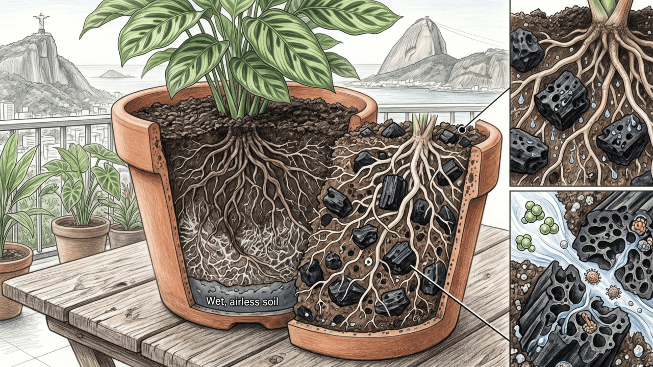 Poucos sabem por que colocam carvão no fundo do vaso e para que isso pode ajudar