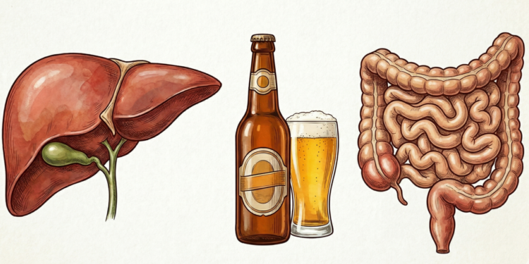 O que a cerveja faz no intestino e no fígado